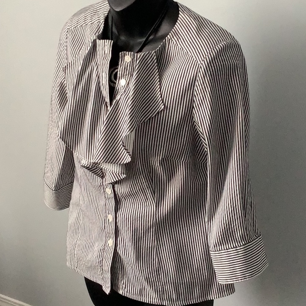 Designer Ruffled Pinstripe Blouse - Picture 2 of 9